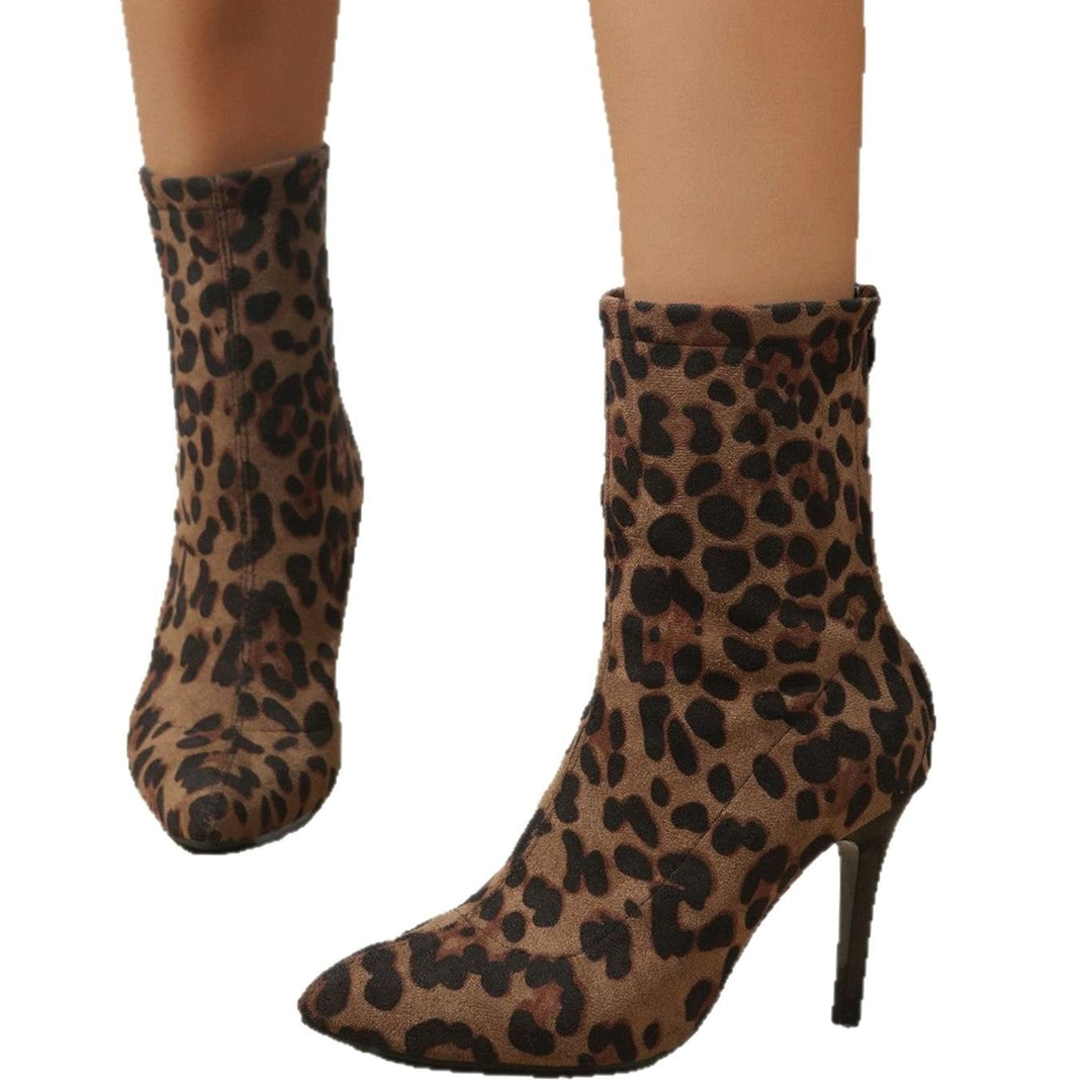 Women's Leopard Print Faux Suede Stiletto Ankle Boots