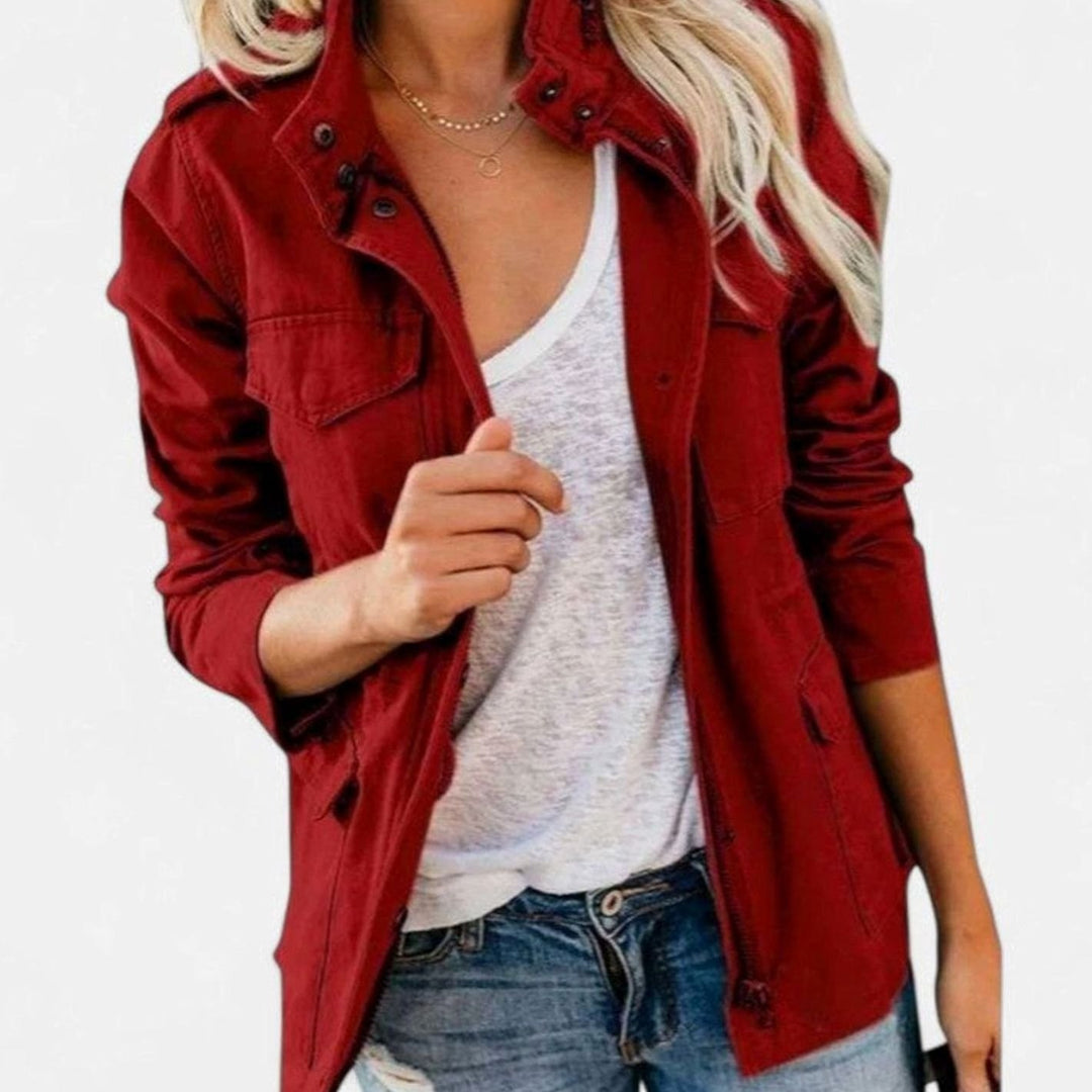 Women's Lightweight Drawstring-Waist Utility Jacket - Red