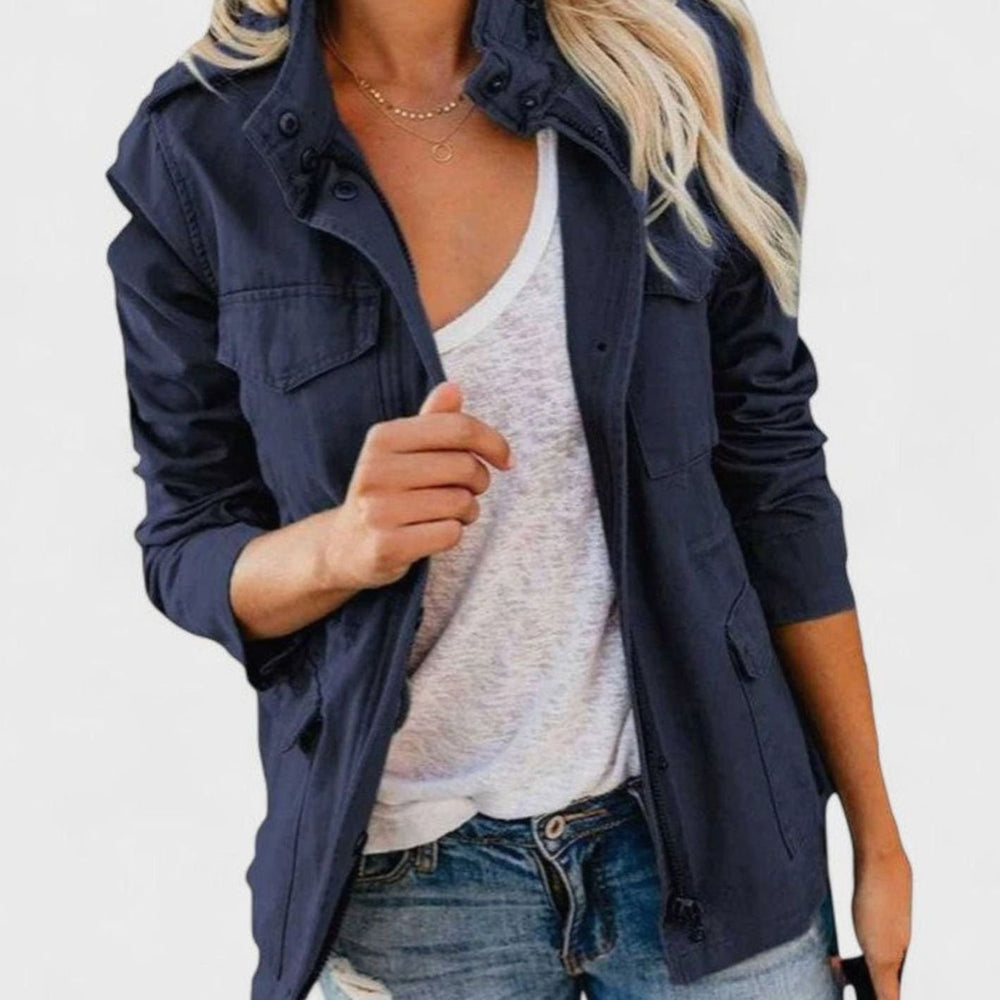 Women's Lightweight Drawstring-Waist Utility Jacket - Navy Blue
