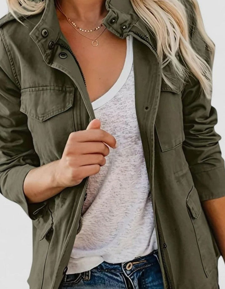 Women's Lightweight Drawstring-Waist Utility Jacket - Green