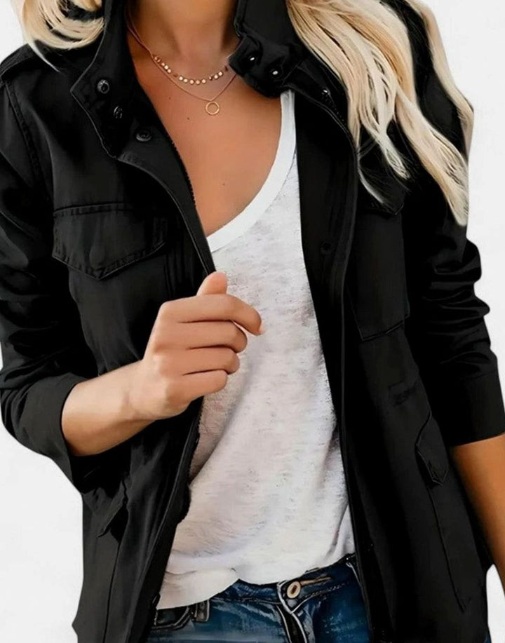 Women's Lightweight Drawstring-Waist Utility Jacket - Black