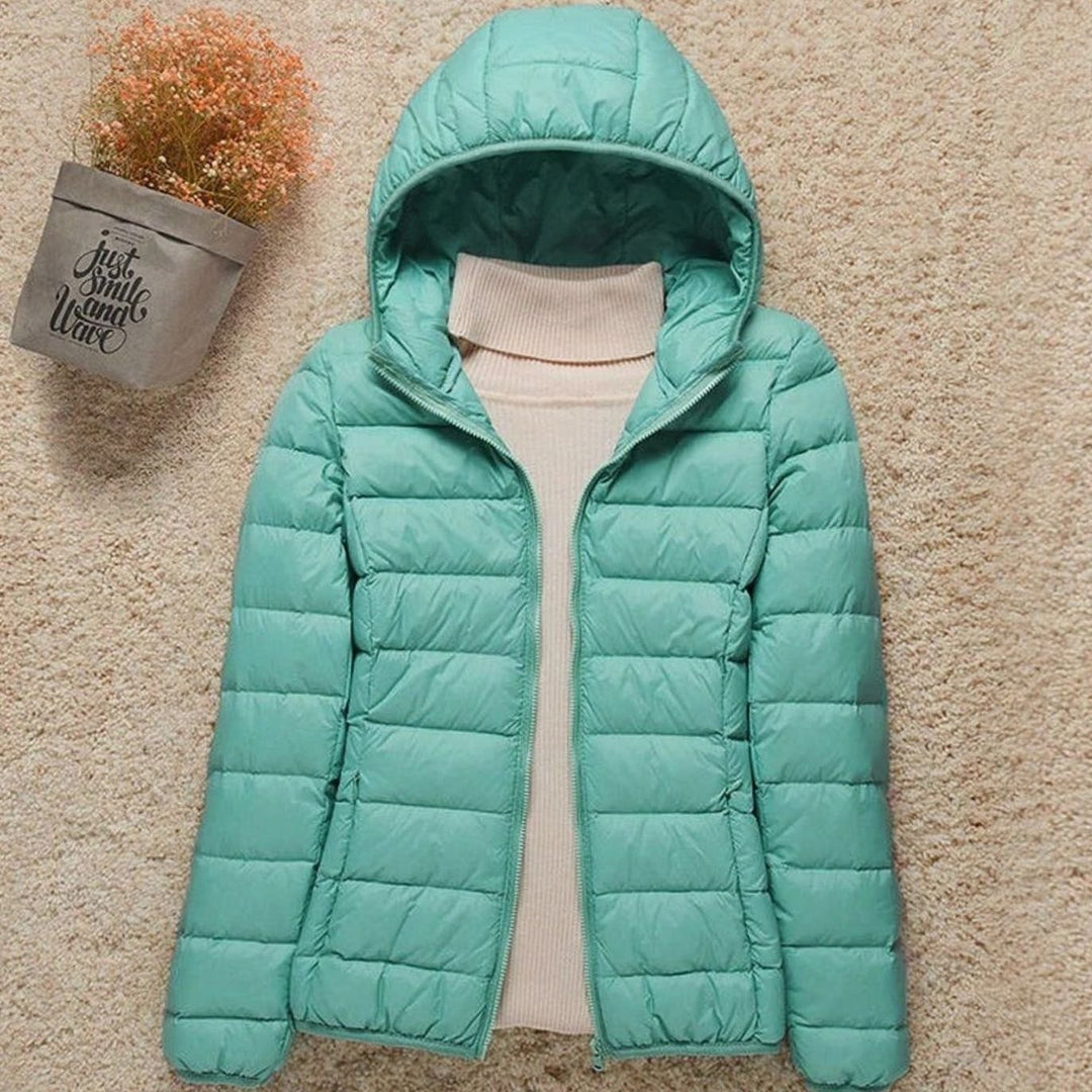 Women's Lightweight Hooded Puffer Jacket Zip-Up Quilted Coat - Turquoise