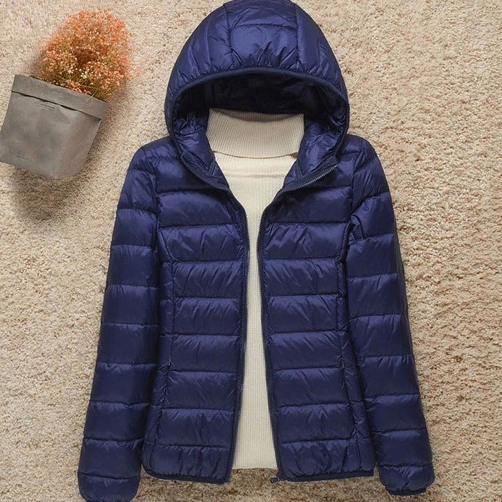 Women's Lightweight Hooded Puffer Jacket Zip-Up Quilted Coat - Navy Blue