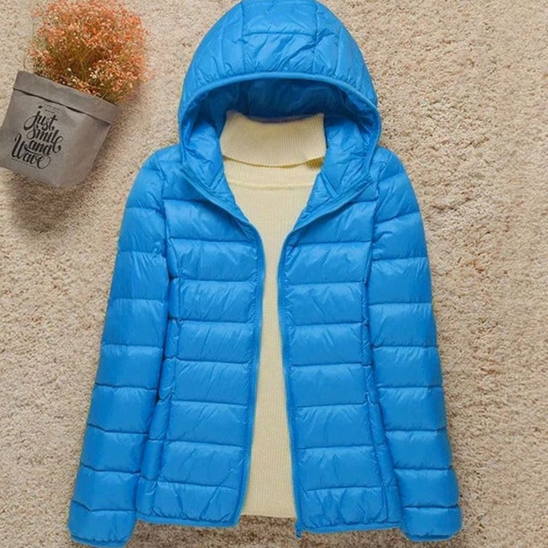 Women's Lightweight Hooded Puffer Jacket Zip-Up Quilted Coat - Light Blue