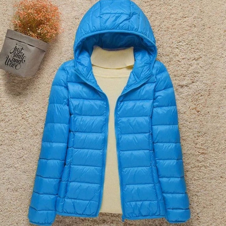 Women's Lightweight Hooded Puffer Jacket Zip-Up Quilted Coat - Light Blue