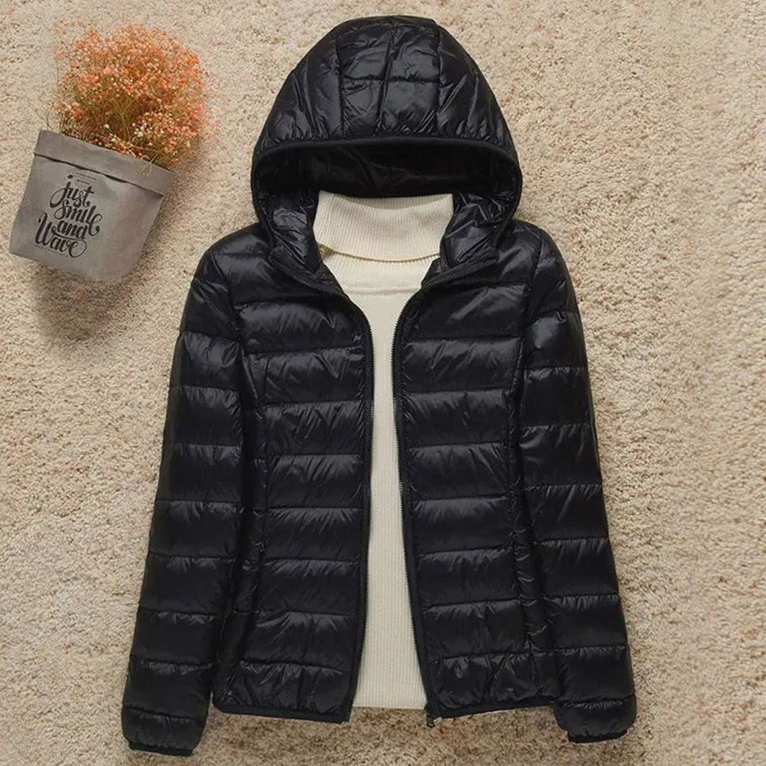 Women's Lightweight Hooded Puffer Jacket Zip-Up Quilted Coat - Black
