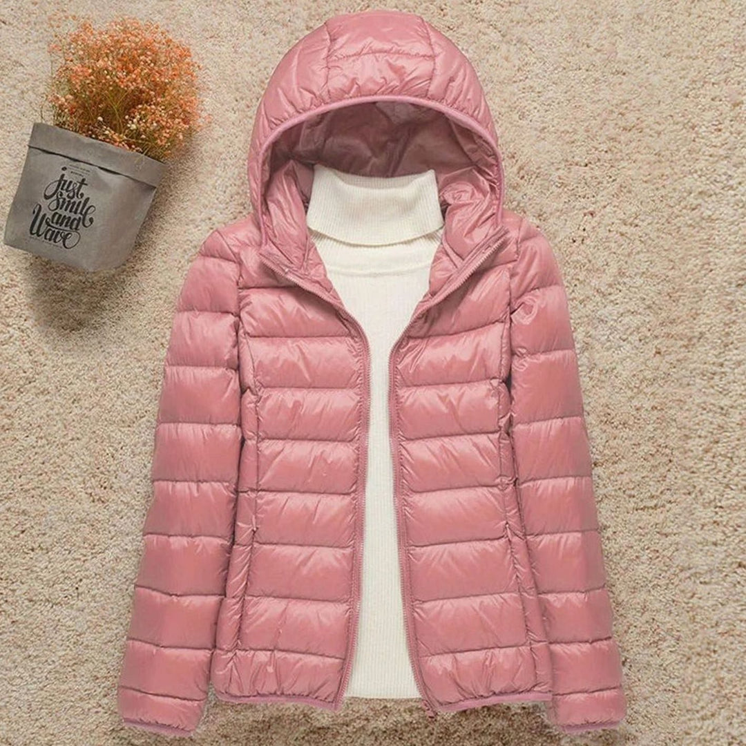 Women's Lightweight Hooded Puffer Jacket Zip-Up Quilted Coat - Pink