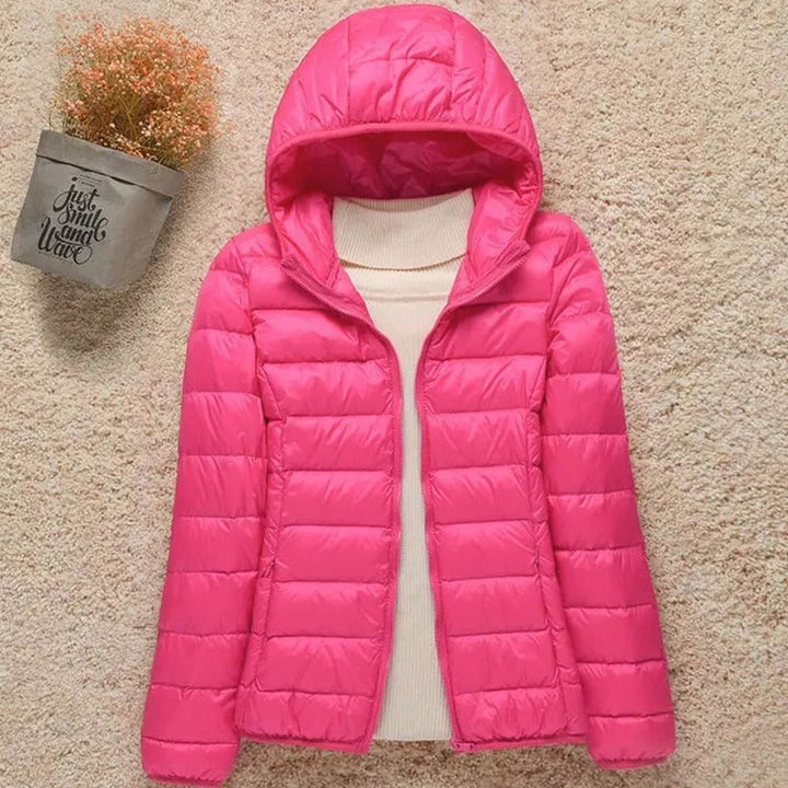 Women's Lightweight Hooded Puffer Jacket Zip-Up Quilted Coat - Fuchsia