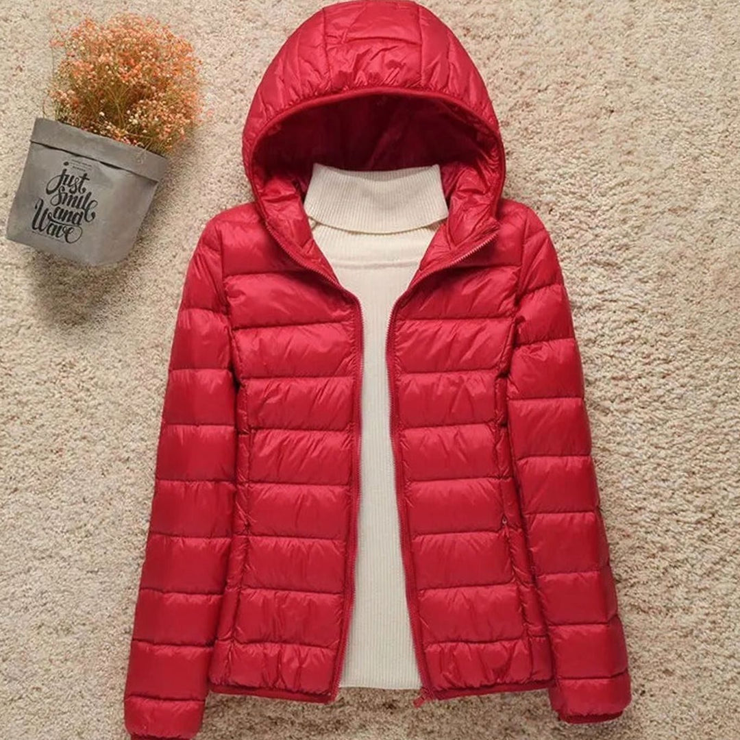 Women's Lightweight Hooded Puffer Jacket Zip-Up Quilted Coat - Red