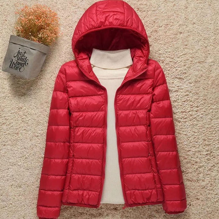 Women's Lightweight Hooded Puffer Jacket Zip-Up Quilted Coat - Red