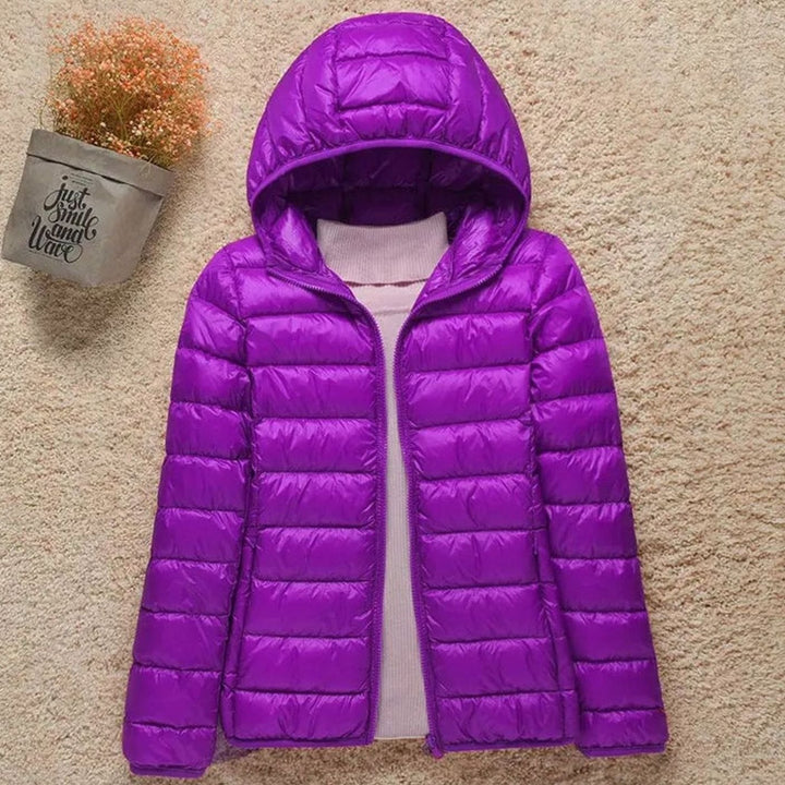 Women's Lightweight Hooded Puffer Jacket Zip-Up Quilted Coat - Lilac