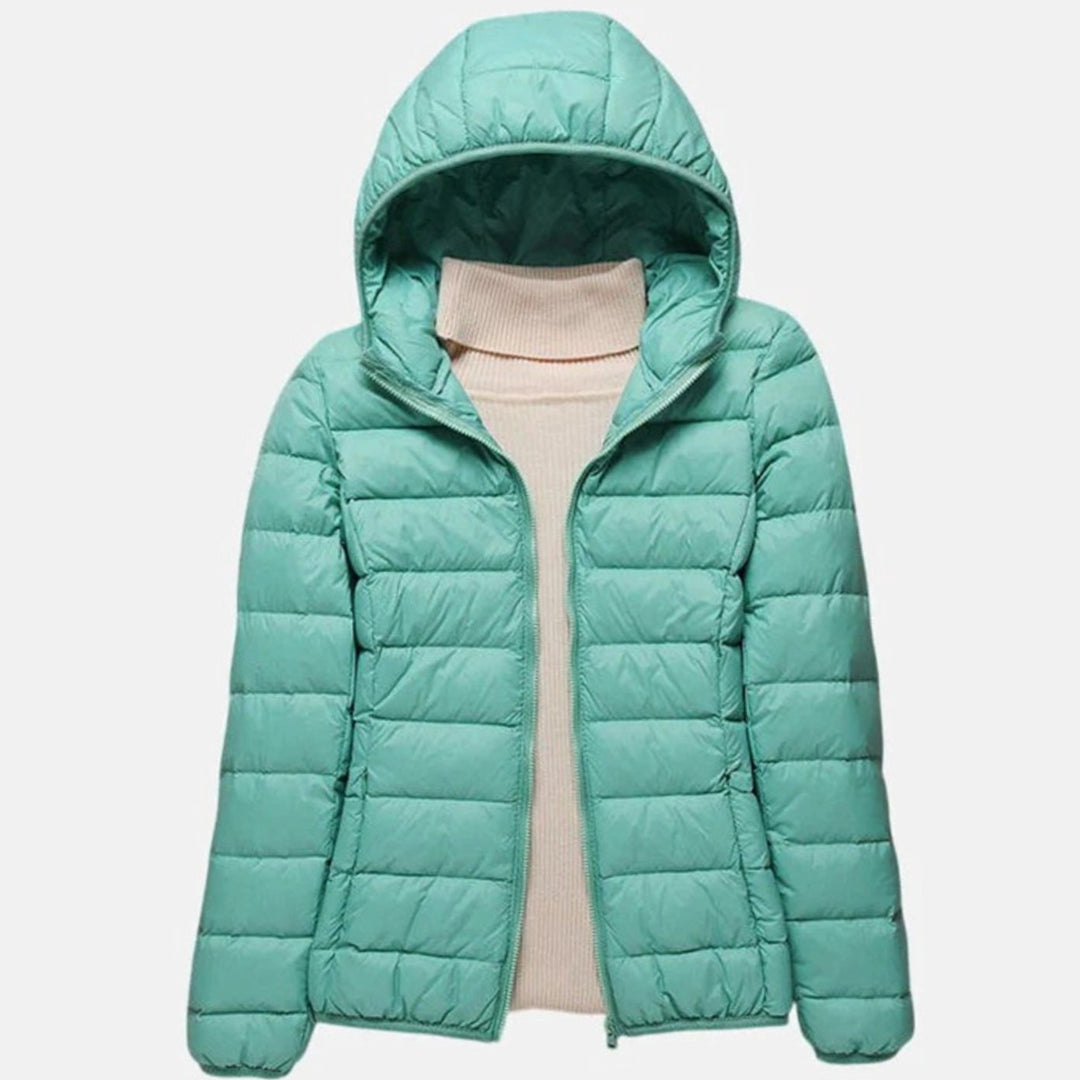 Women's Lightweight Hooded Quilted Puffer Jacket Wind Waterproof - Turquoise Hood