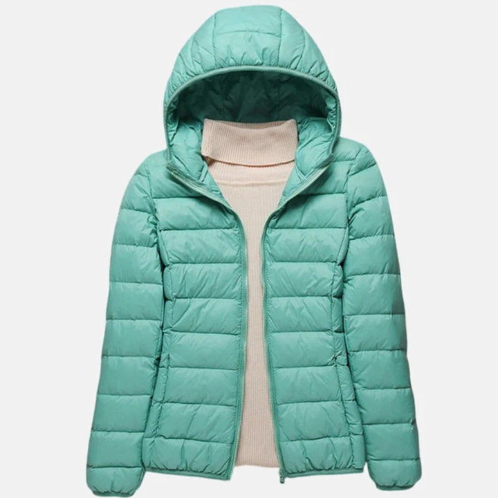 Women's Lightweight Hooded Quilted Puffer Jacket Wind Waterproof - Turquoise Hood