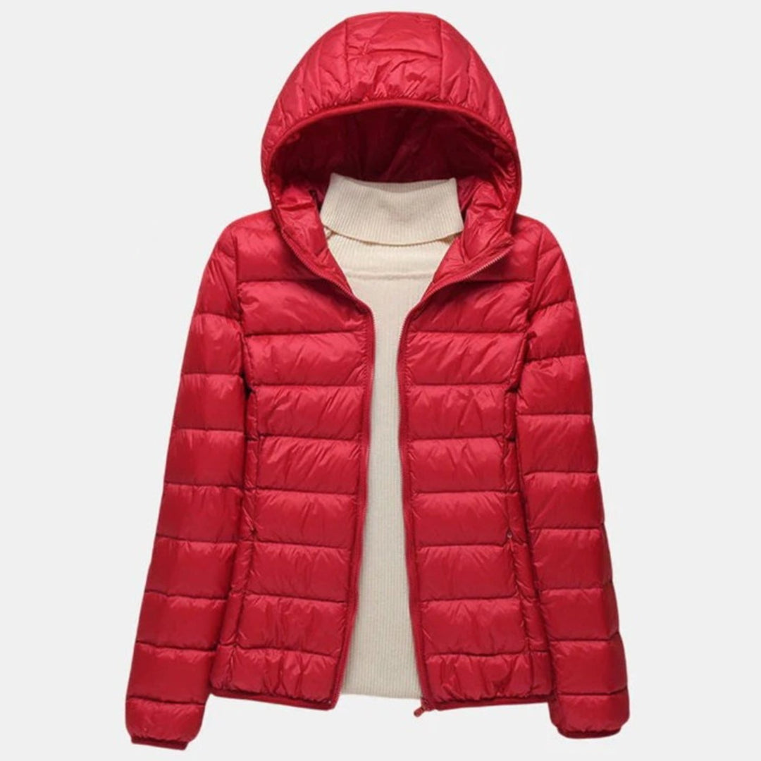 Women's Lightweight Hooded Quilted Puffer Jacket Wind Waterproof - Red Hood