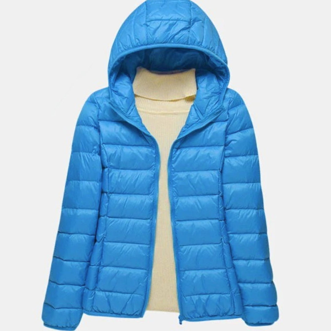 Women's Lightweight Hooded Quilted Puffer Jacket Wind Waterproof - Blue Hood