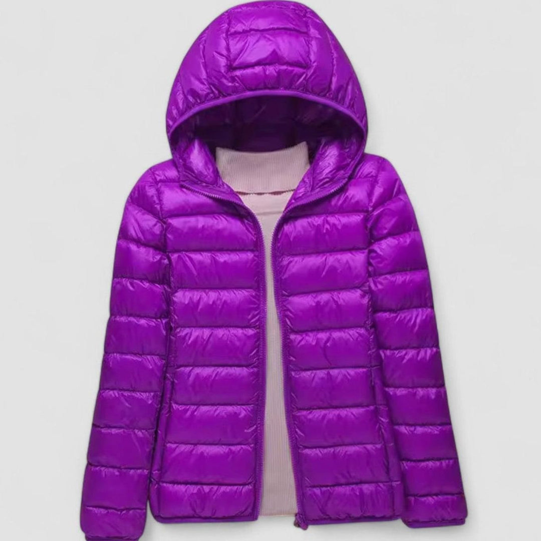 Women's Lightweight Hooded Quilted Puffer Jacket Wind Waterproof - Purple Hood