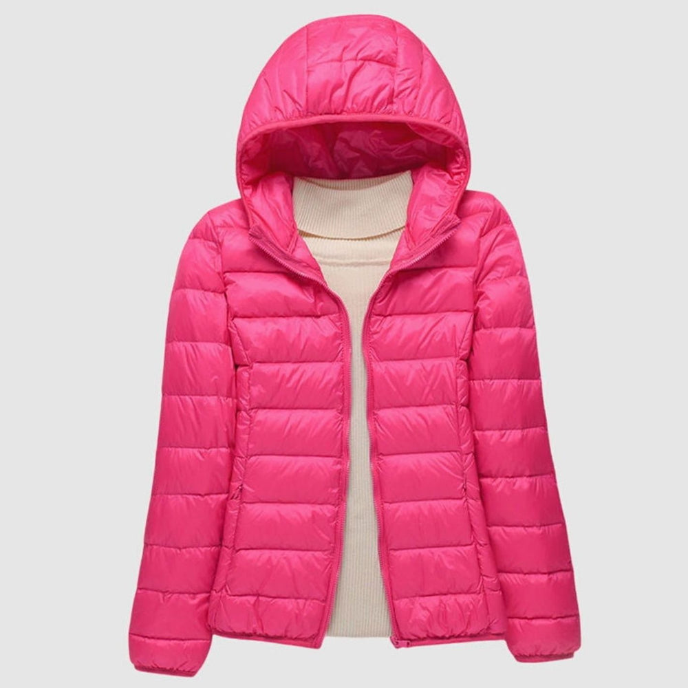 Women's Lightweight Hooded Quilted Puffer Jacket Wind Waterproof - Pink Hood