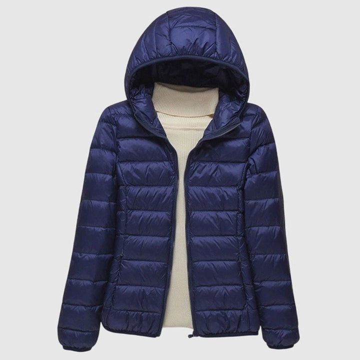 Women's Lightweight Hooded Quilted Puffer Jacket Wind Waterproof - Dark Blue Hood