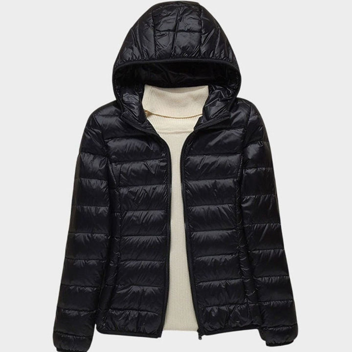Women's Lightweight Hooded Quilted Puffer Jacket Wind Waterproof - Black Hood