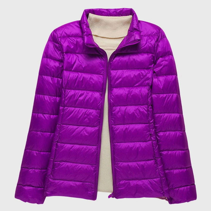 Women's Lightweight Hooded Quilted Puffer Jacket Wind Waterproof - Purple Stand-up Collar