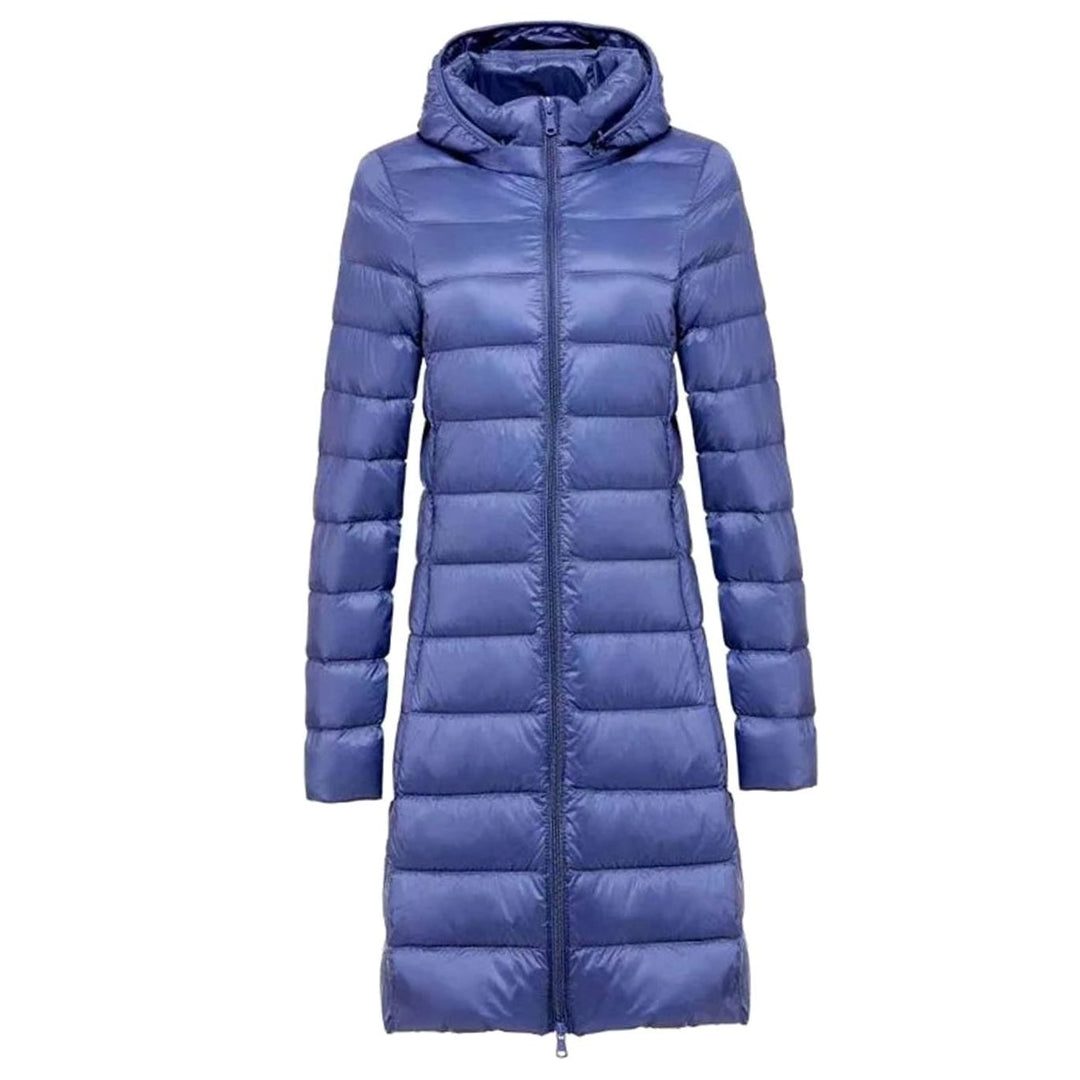 Women's Lightweight Long Hooded Puffer Coat Zip-Up - Blue