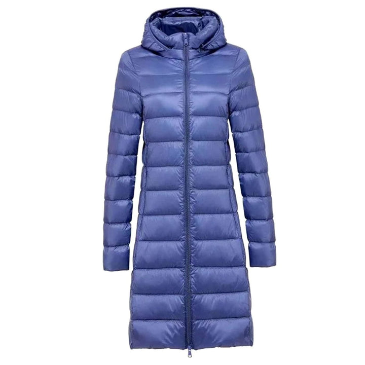 Women's Lightweight Long Hooded Puffer Coat Zip-Up - Blue