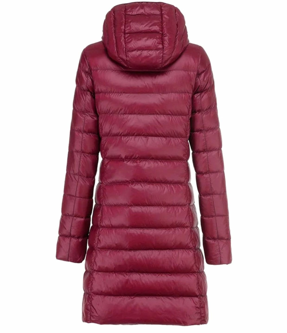 Women's Lightweight Long Hooded Puffer Coat Zip-Up