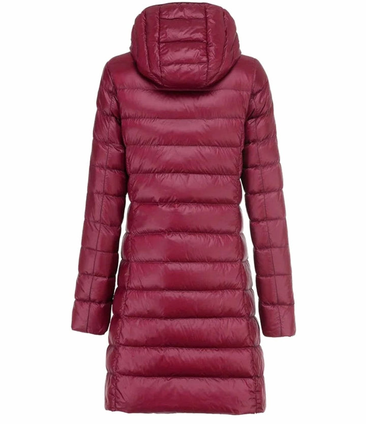 Women's Lightweight Long Hooded Puffer Coat Zip-Up