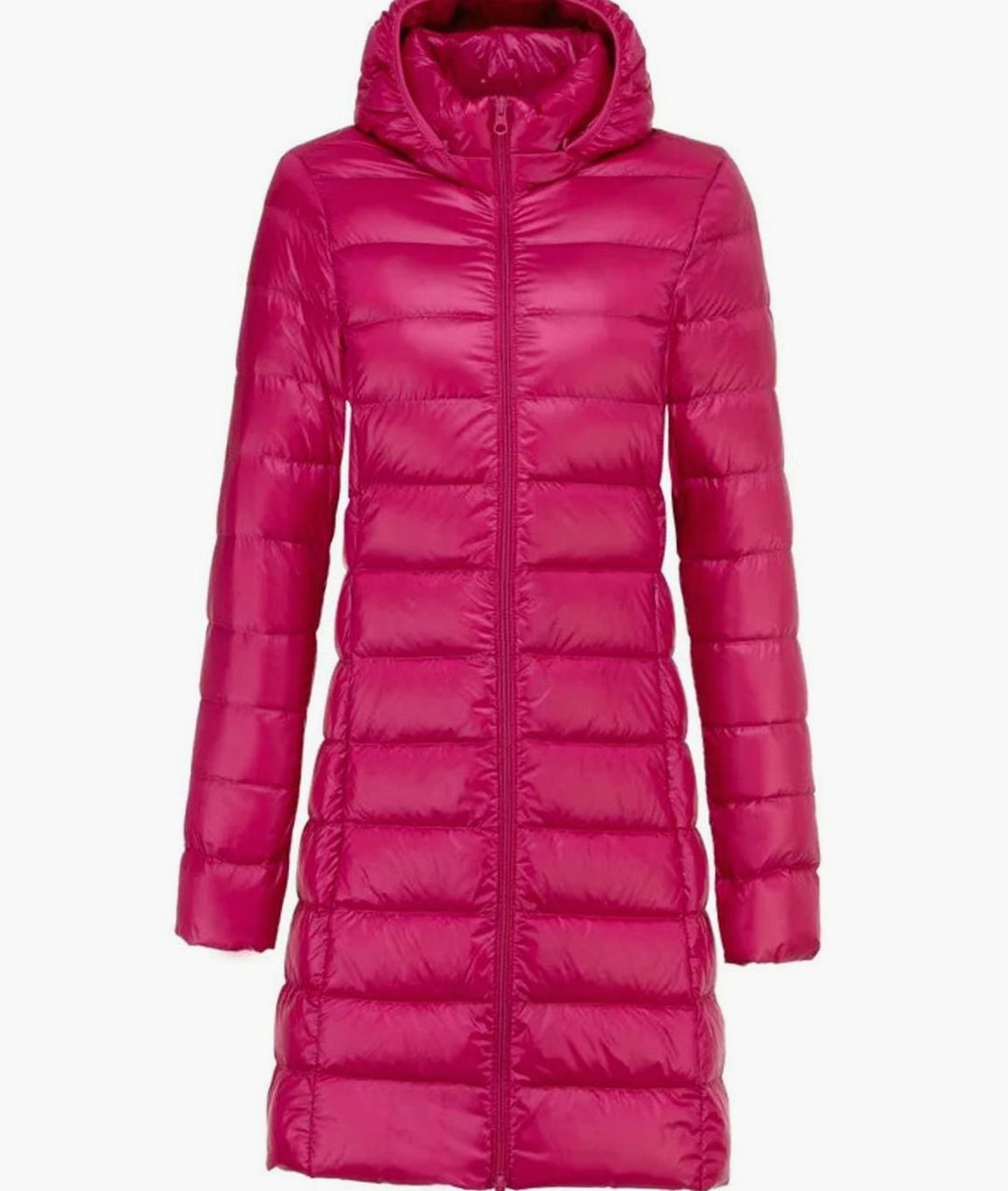 Women's Lightweight Long Hooded Puffer Coat Zip-Up