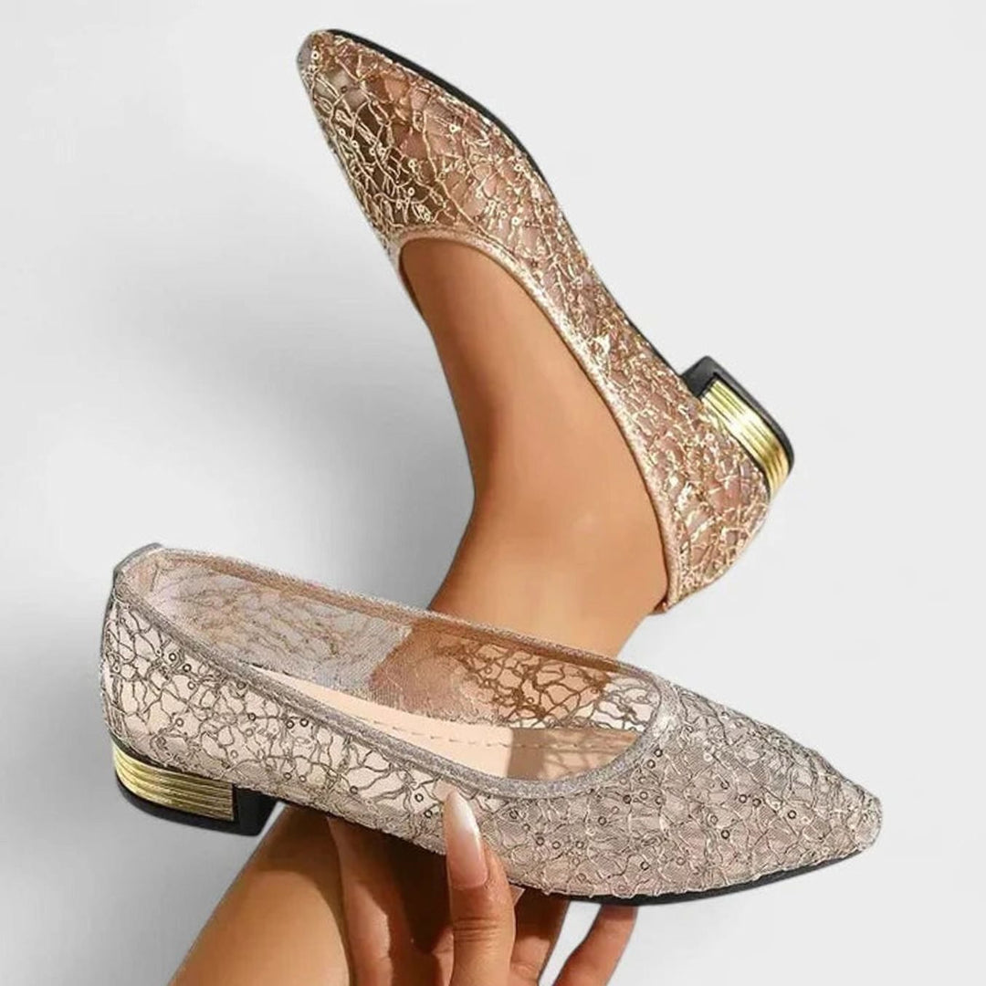 Women's Lightweight Orthopedic Lace Slip-On Ballet Flats - Gold