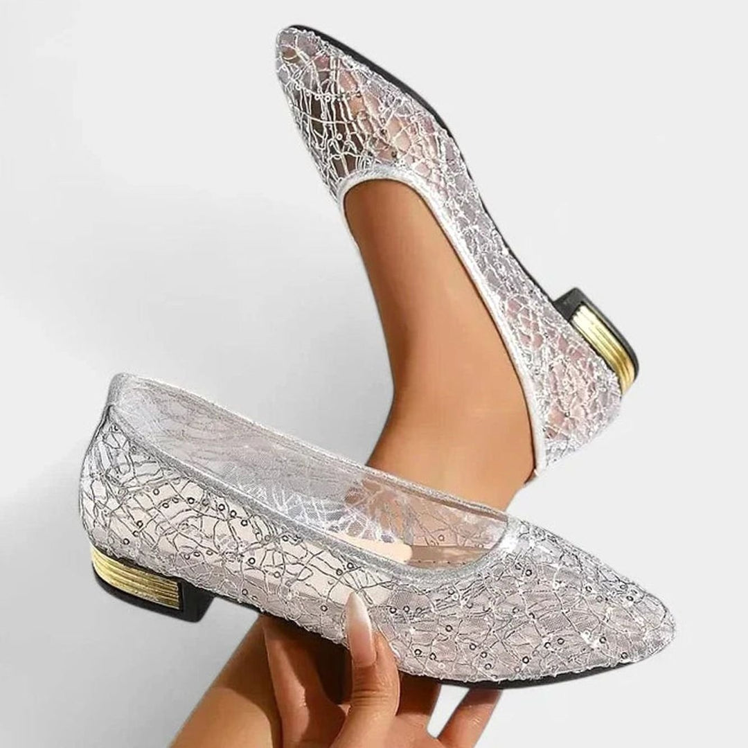 Women's Lightweight Orthopedic Lace Slip-On Ballet Flats - Silver