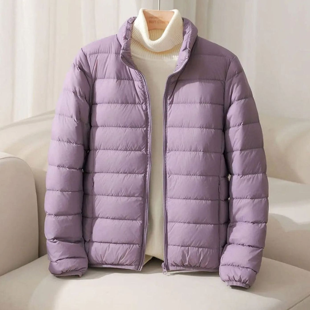 Women's Lightweight Quilted Puffer Jacket Stand Collar Coat - Lavender