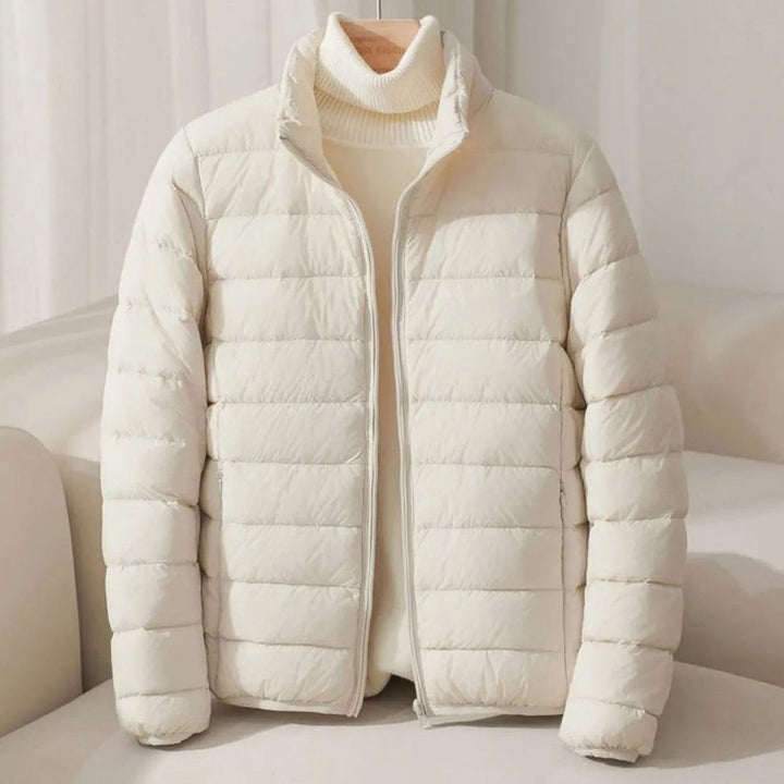 Women's Lightweight Quilted Puffer Jacket Stand Collar Coat - Beige