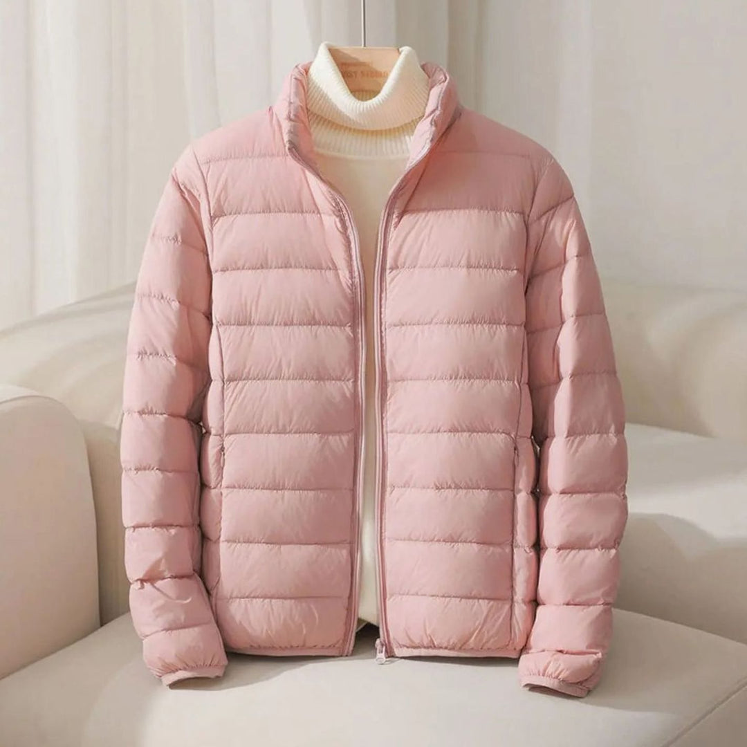 Women's Lightweight Quilted Puffer Jacket Stand Collar Coat - Pink