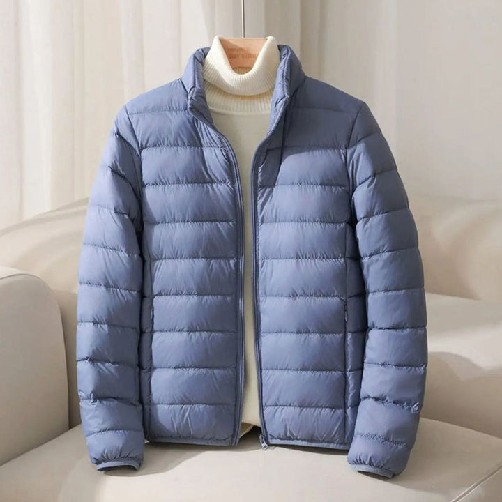Women's Lightweight Quilted Puffer Jacket Stand Collar Coat - Blue