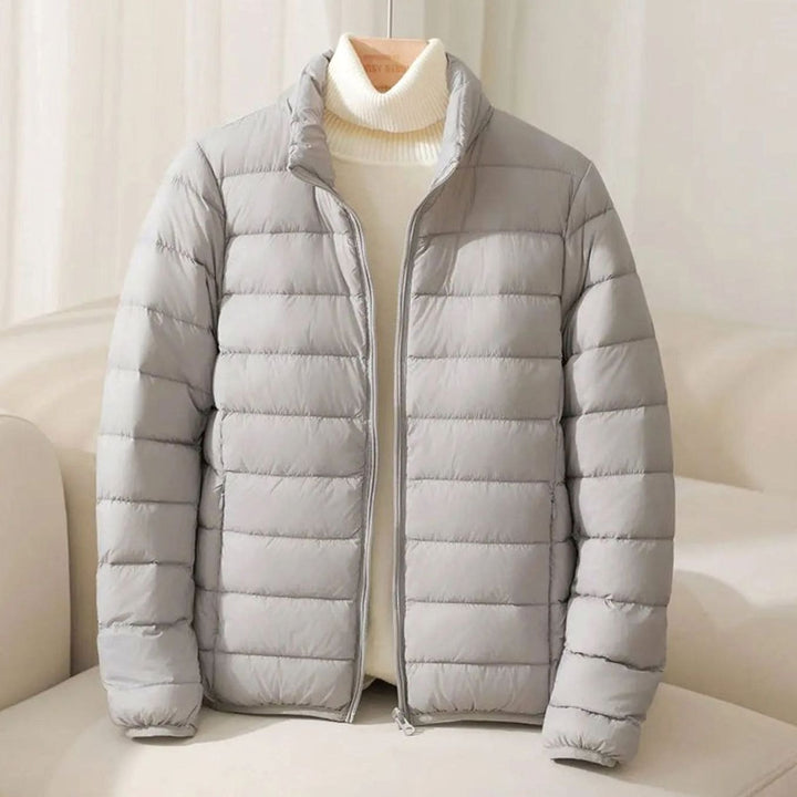 Women's Lightweight Quilted Puffer Jacket Stand Collar Coat - Grey