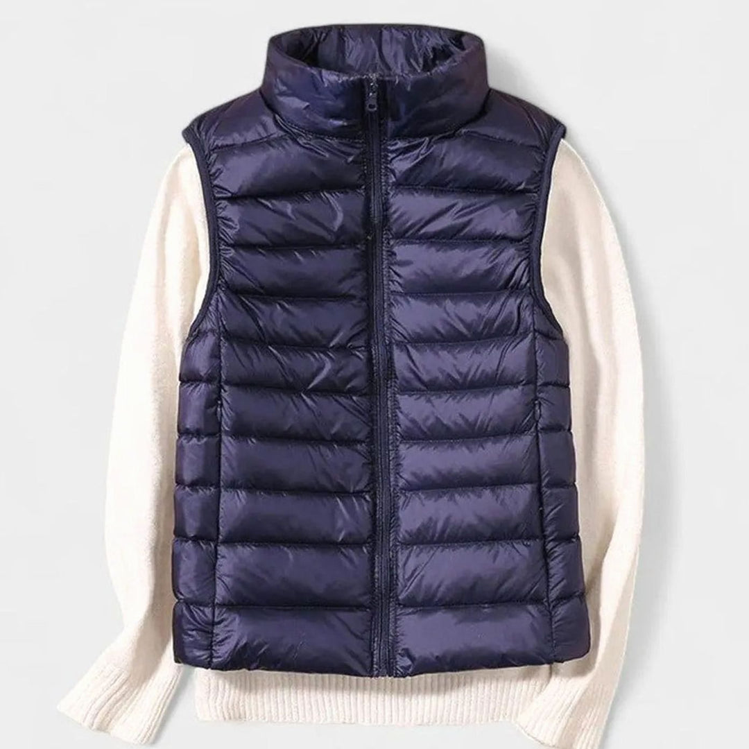 Women's Lightweight Quilted Sleeveless Puffer Vest Gilet - Navy Blue