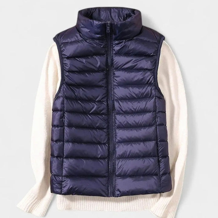 Women's Lightweight Quilted Sleeveless Puffer Vest Gilet - Navy Blue