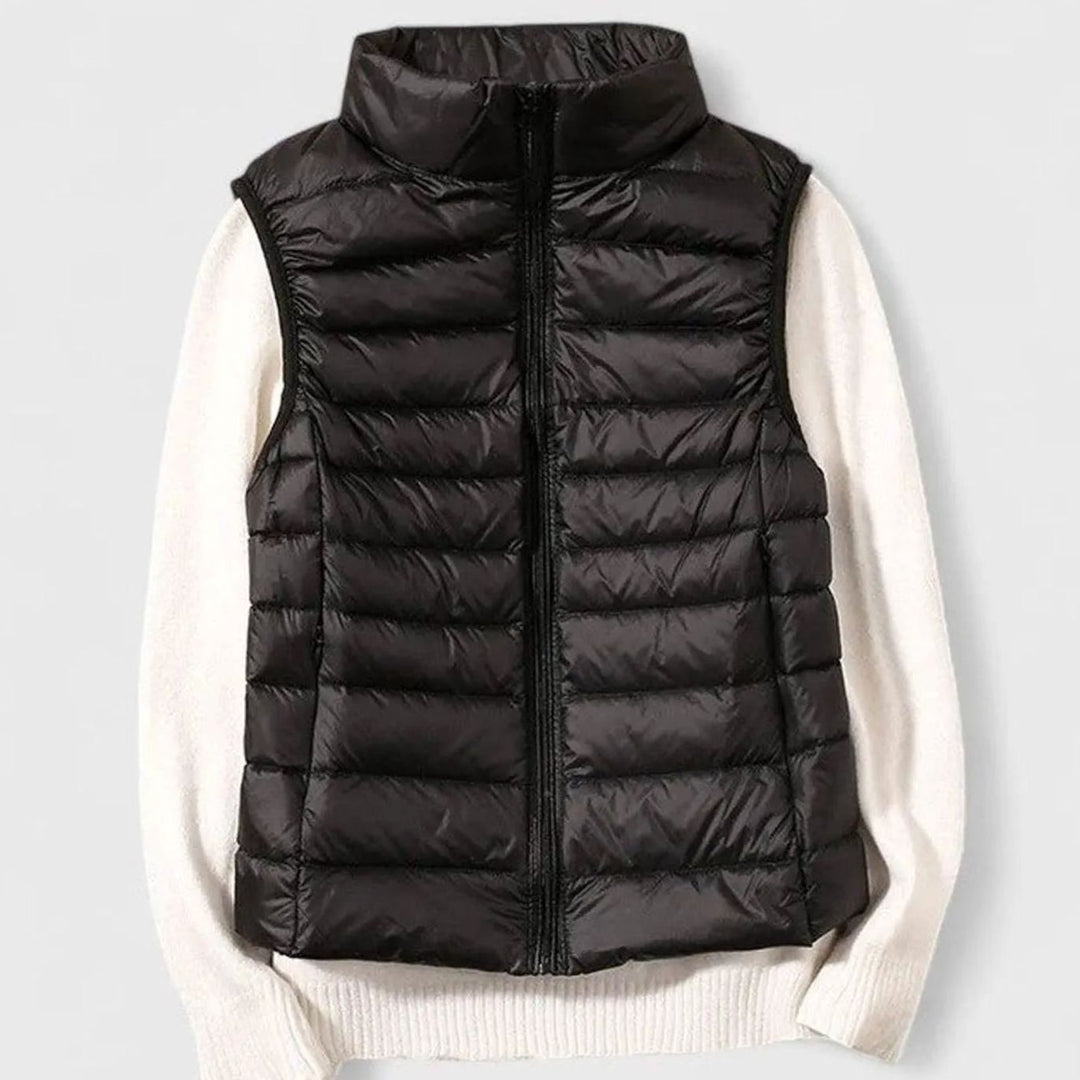 Women's Lightweight Quilted Sleeveless Puffer Vest Gilet - Black