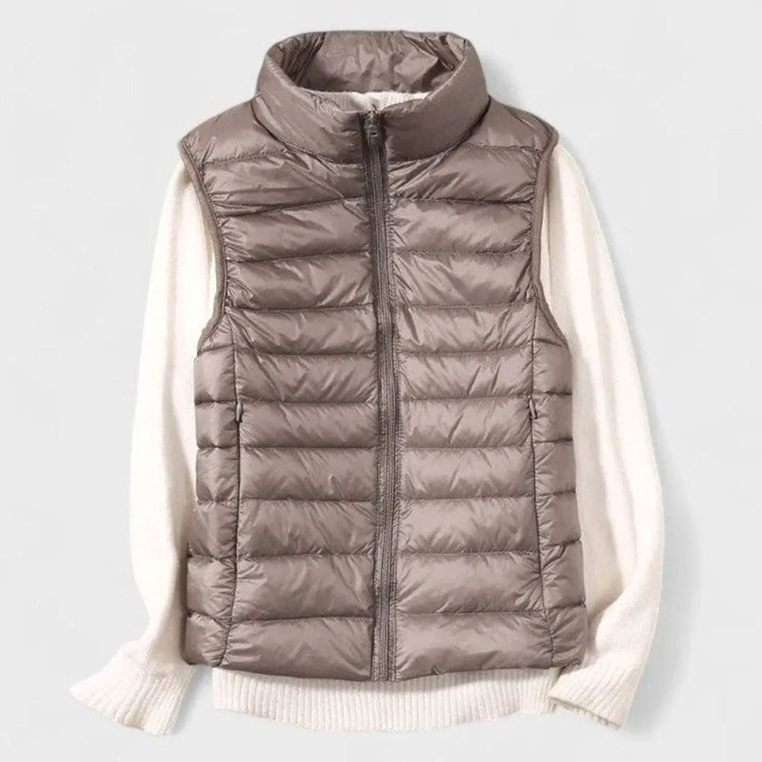 Women's Lightweight Quilted Sleeveless Puffer Vest Gilet - Khaki