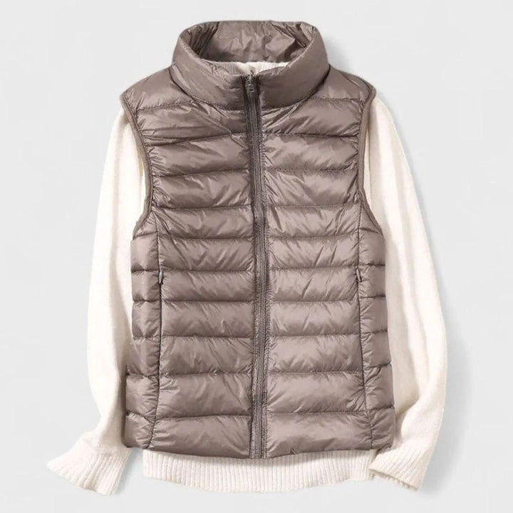 Women's Lightweight Quilted Sleeveless Puffer Vest Gilet - Khaki