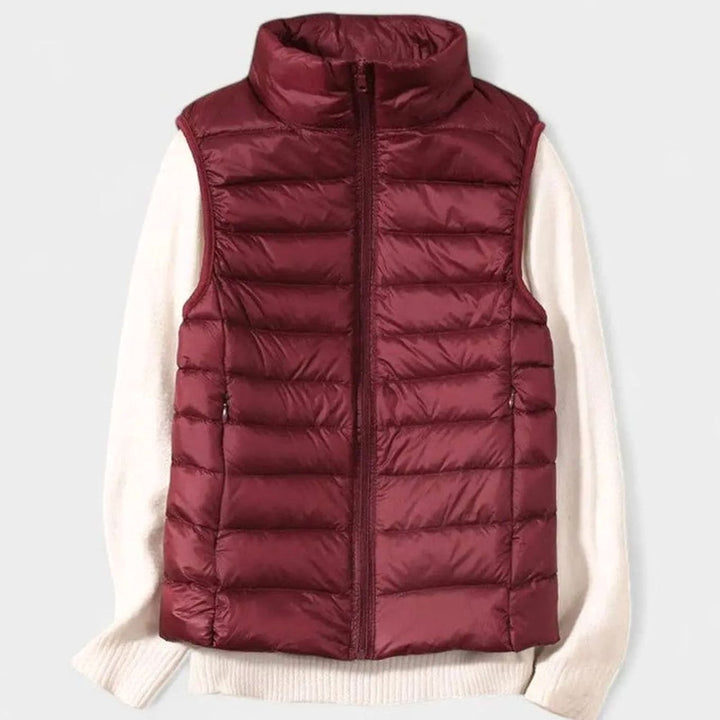Women's Lightweight Quilted Sleeveless Puffer Vest Gilet - Burgundy