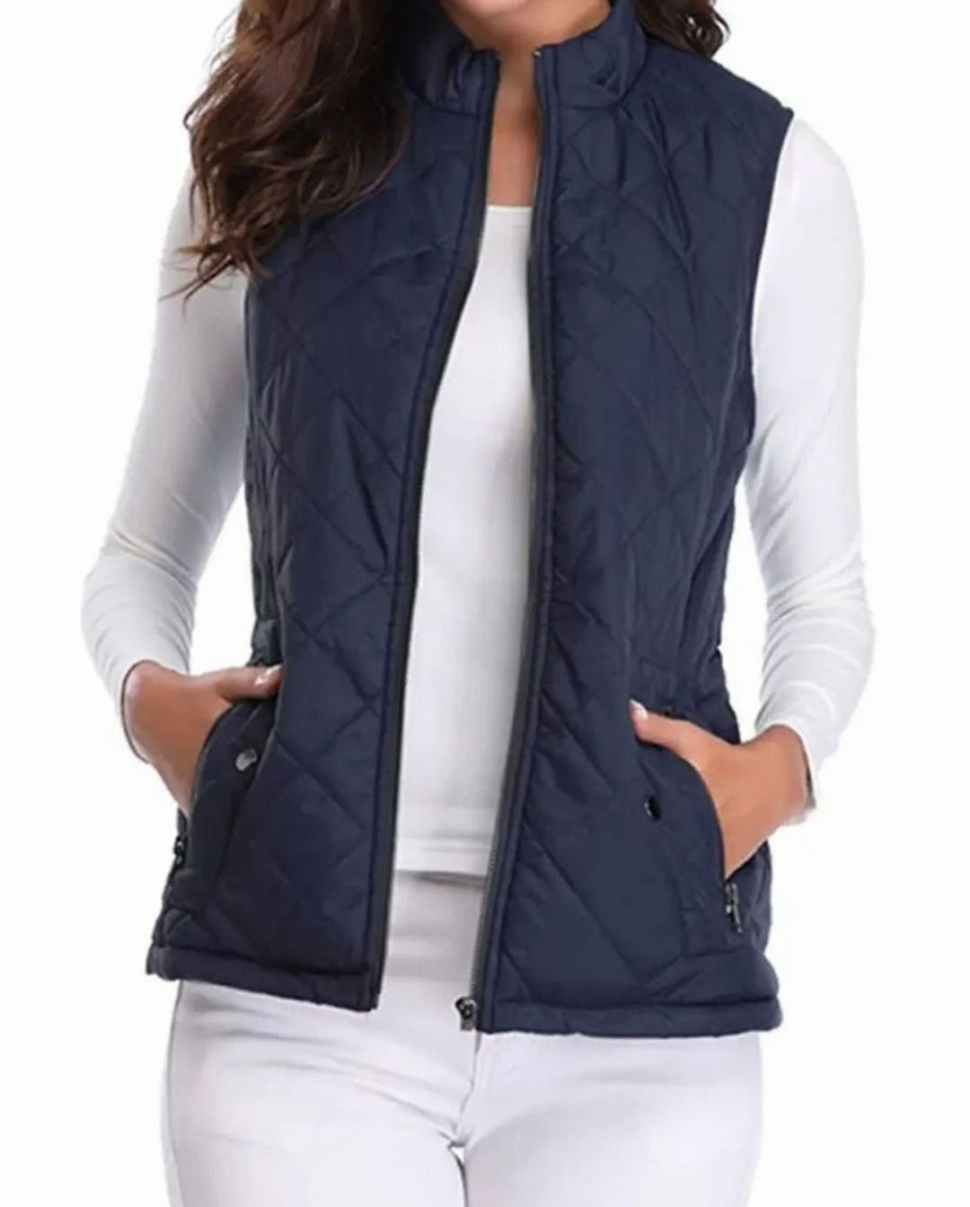 Women's Lightweight Quilted Zip-Up Puffer Gilet Stand Collar - Blue