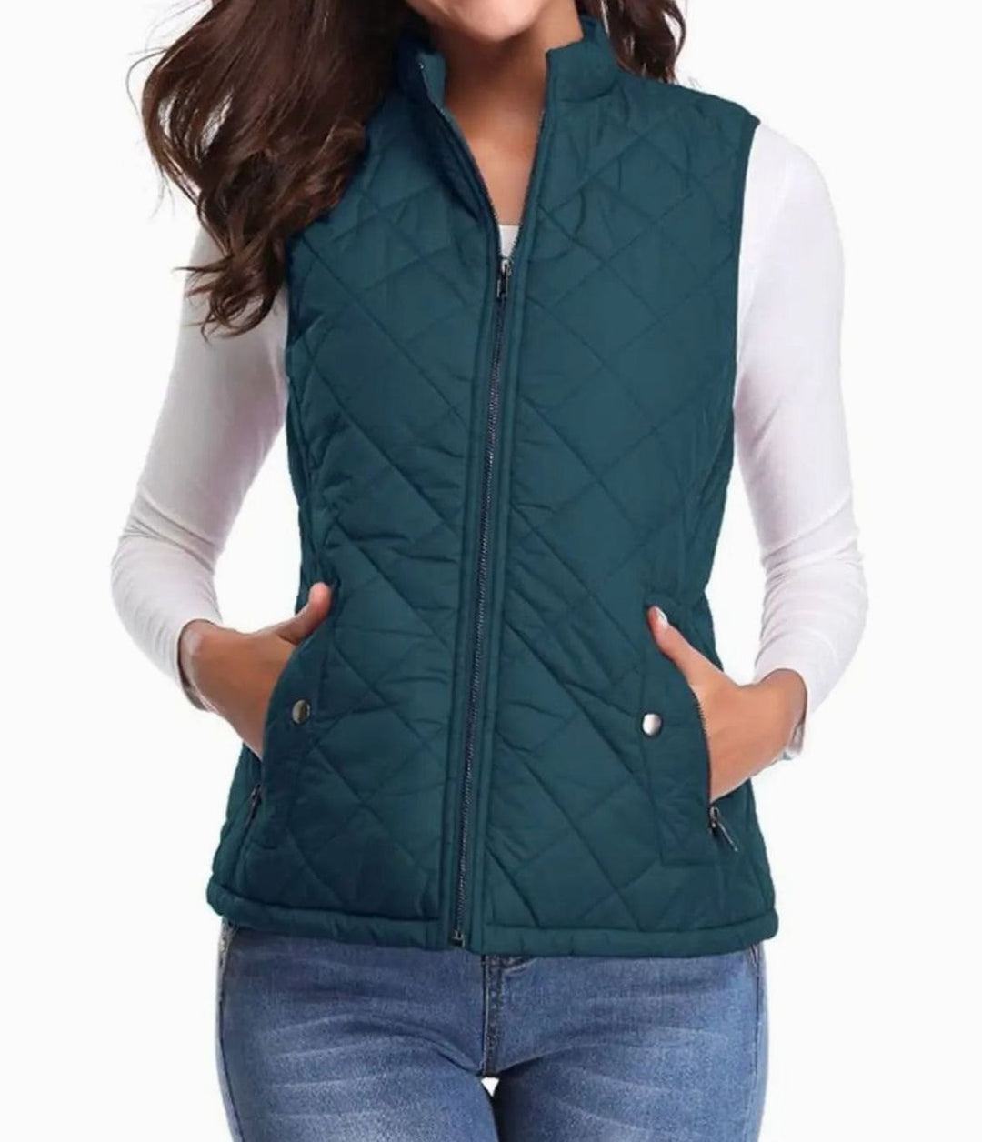 Women's Lightweight Quilted Zip-Up Puffer Gilet Stand Collar - Ocean Blue