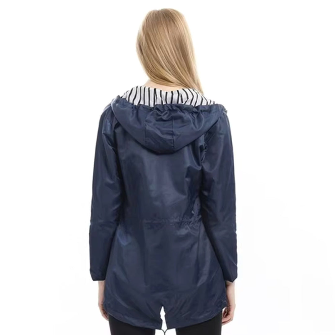Women's Lightweight Waterproof Drawstring Hooded Trench Coat