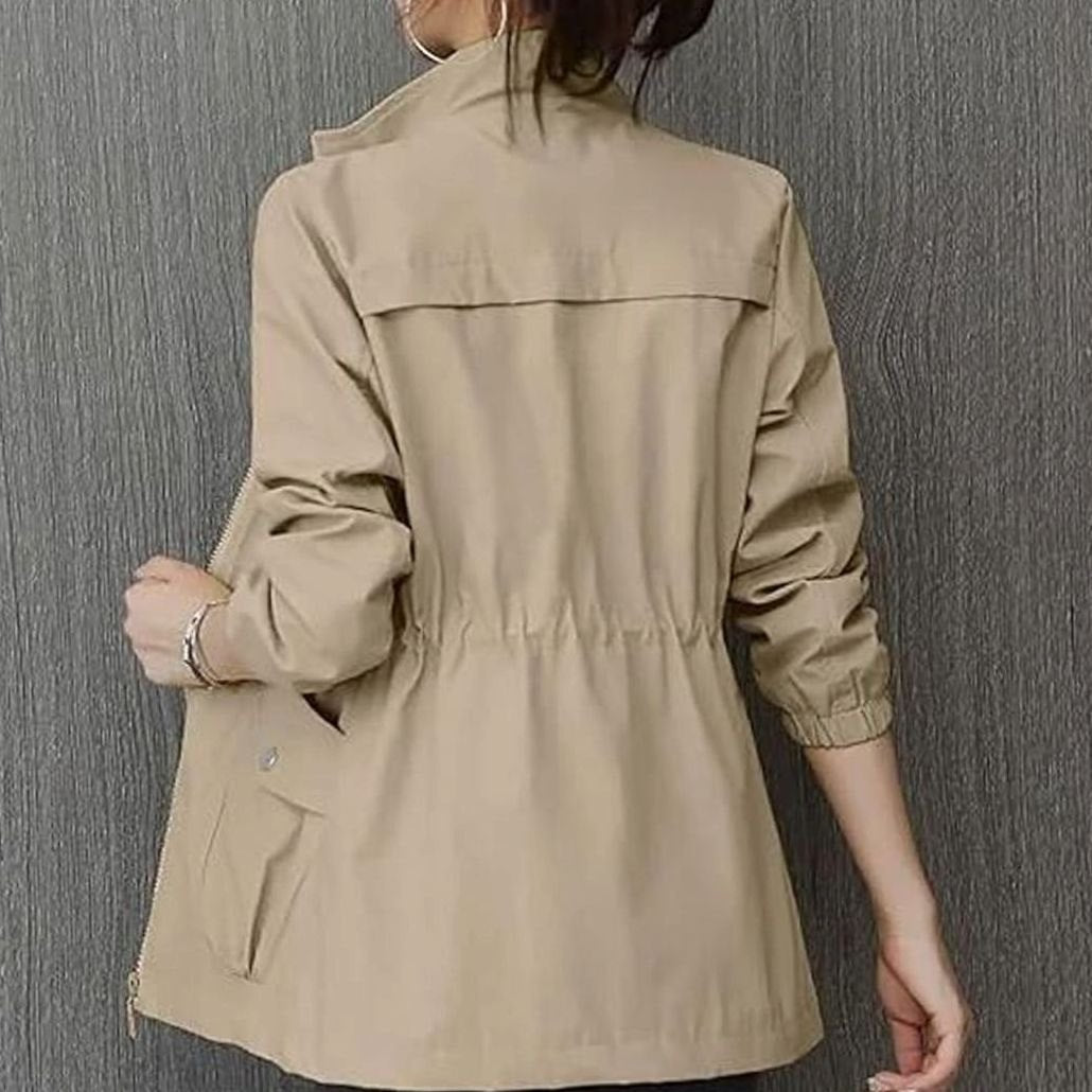 Women's Lightweight Zip-Up Trench Coat Elasticated Waist