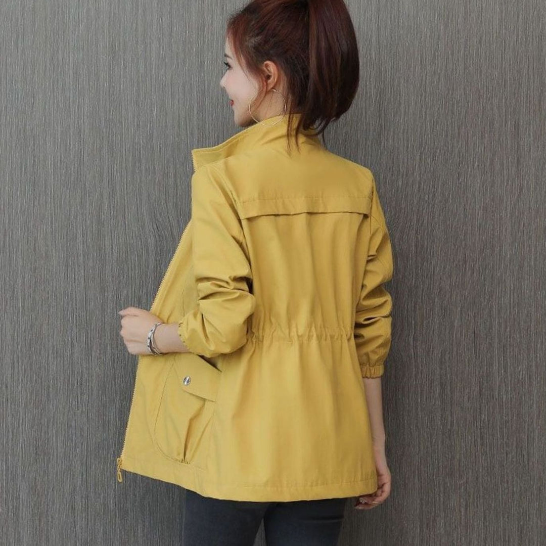 Women's Lightweight Zip-Up Trench Coat Elasticated Waist - Yellow