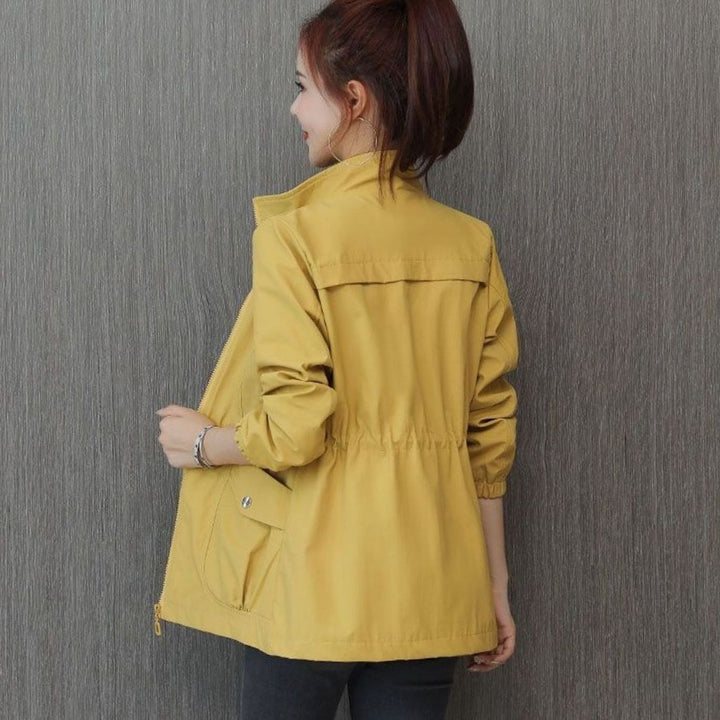 Women's Lightweight Zip-Up Trench Coat Elasticated Waist - Yellow