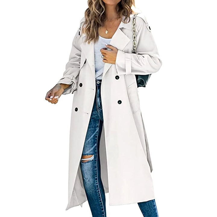 Women's Long Double-Breasted Belted Trench Coat - White