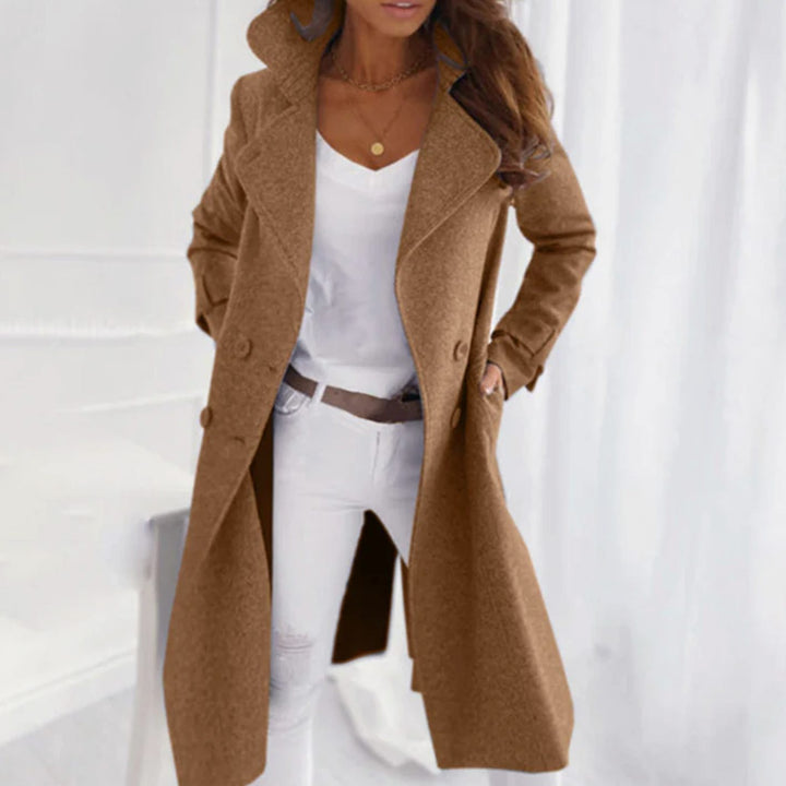 Women's Long Double-Breasted Winter Trench Coat - Khaki